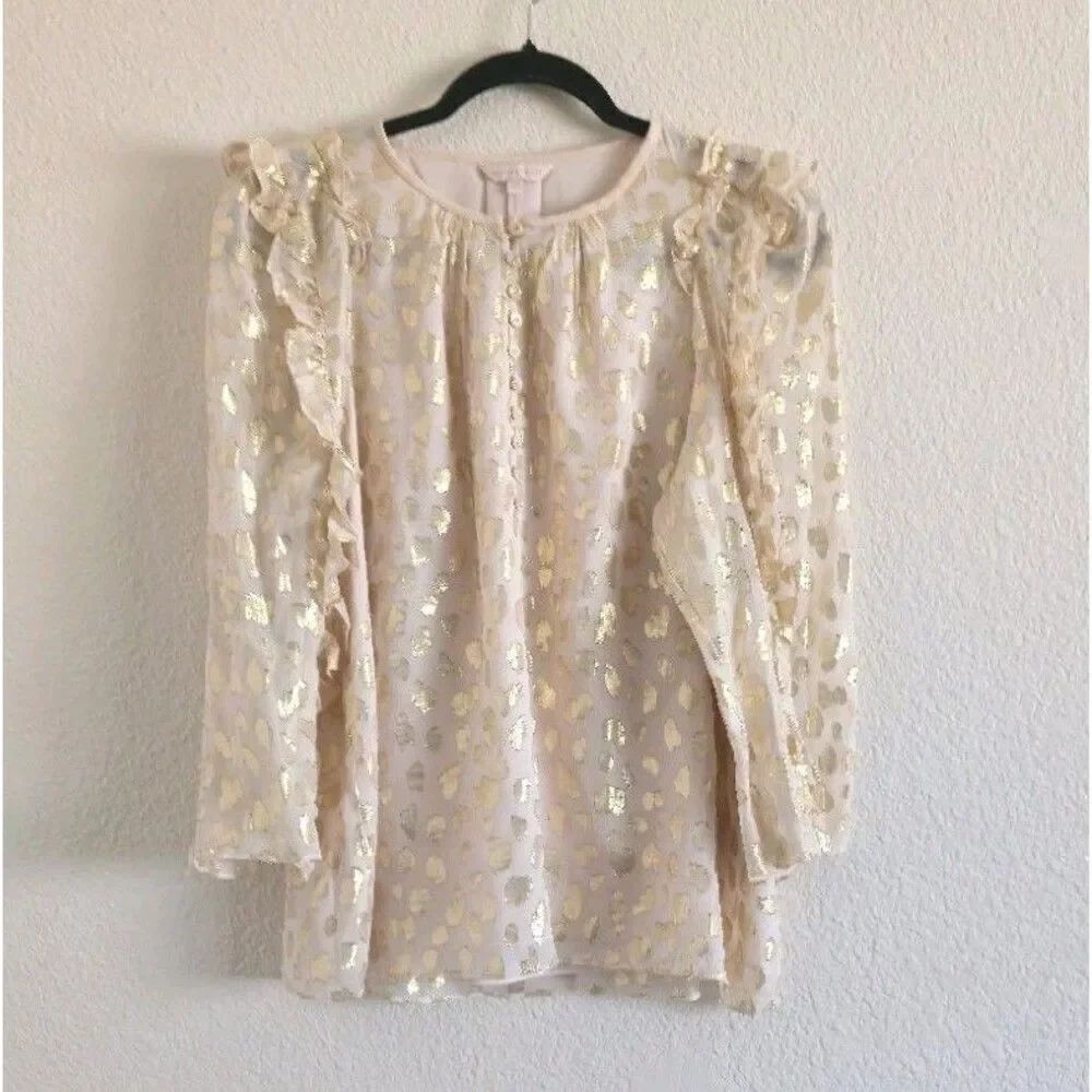 Rebecca Taylor Silk Metallic Flecked Button Front Blouse Size 8